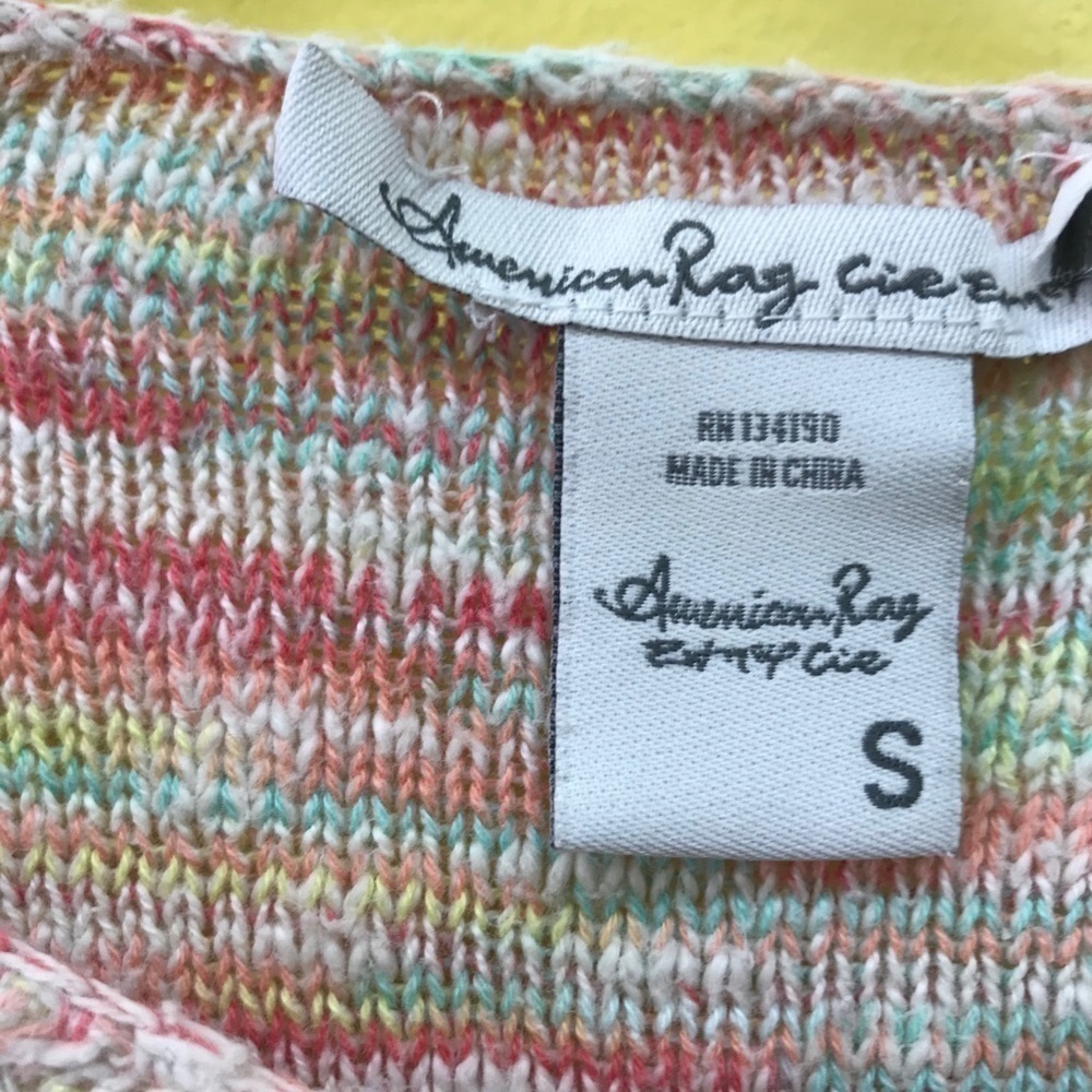American Rag Cie Fringe boho multicolor pastel rainbow sweater pullover small - Picture 5 of 6